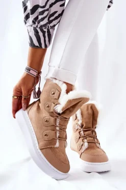 Outlet Boto Ocieplane Botki Z Futerkiem Beżowe Hoppy