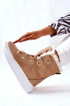 Outlet Boto Ocieplane Botki Z Futerkiem Beżowe Hoppy