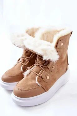 Outlet Boto Ocieplane Botki Z Futerkiem Beżowe Hoppy