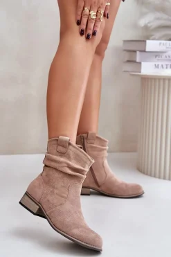 New Evento Ocieplane Botki Z Marszczeniem Na Niskim Obcasie Beżowe Elletinnia Beżowy