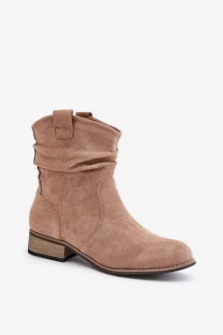 New Evento Ocieplane Botki Z Marszczeniem Na Niskim Obcasie Beżowe Elletinnia Beżowy