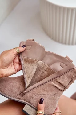 New Evento Ocieplane Botki Z Marszczeniem Na Niskim Obcasie Beżowe Elletinnia Beżowy