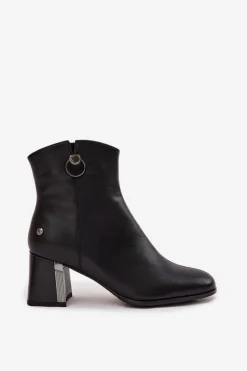 Sale Ocieplane Botki Z Naturalnej Skóry Na Słupku K7203-04 Czarne Damskie Botki Maciejka|Botki Skórzane