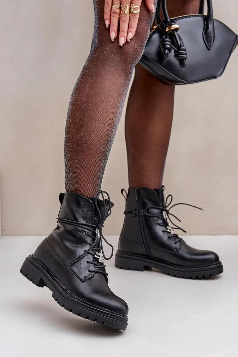 Botki Ocieplane|Botki Sznurowane>Evento Ocieplane Botki Z Przypinkami Na Sznurowaniu Czarne Irivina
