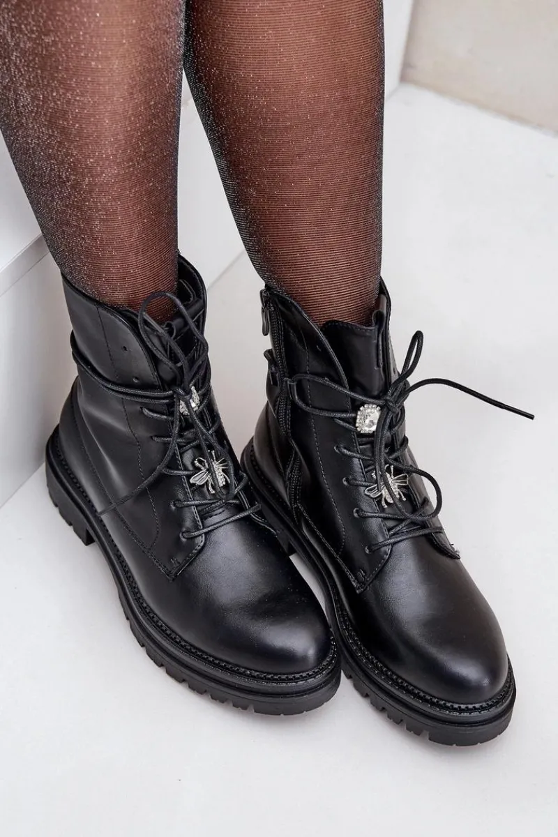 Botki Ocieplane|Botki Sznurowane>Evento Ocieplane Botki Z Przypinkami Na Sznurowaniu Czarne Irivina