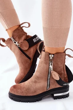 Discount Ocieplane Botki Z Suwakiem Brązowe Cortona Damskie Czarne Botki|Botki Zimowe Damskie