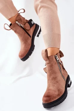 Discount Ocieplane Botki Z Suwakiem Brązowe Cortona Damskie Czarne Botki|Botki Zimowe Damskie