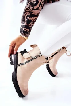 Clearance Ocieplane Botki Z Suwakiem Beżowe Cortona Damskie Czarne Botki|Botki Zimowe Damskie