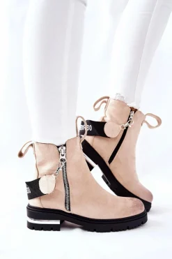 Clearance Ocieplane Botki Z Suwakiem Beżowe Cortona Damskie Czarne Botki|Botki Zimowe Damskie