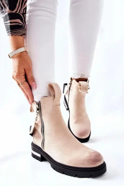 Clearance Ocieplane Botki Z Suwakiem Beżowe Cortona Damskie Czarne Botki|Botki Zimowe Damskie