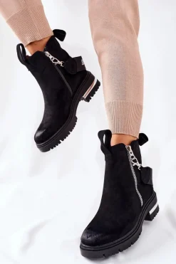 New Boto Ocieplane Botki Z Suwakiem Czarne Cortona