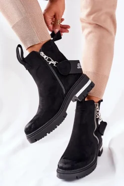 New Boto Ocieplane Botki Z Suwakiem Czarne Cortona