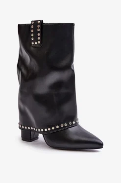 Clearance Boto Ocieplane Botki Z Wywiniętą Cholewką Na Słupku Czarne Tamalis