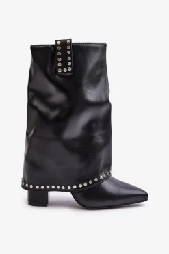 Clearance Boto Ocieplane Botki Z Wywiniętą Cholewką Na Słupku Czarne Tamalis