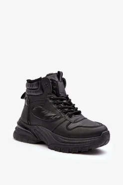 Ocieplane Buty Sportowe Damskie Sznurowane Czarne Dejana Damskie Sneakersy Damskie|Damskie Trapery