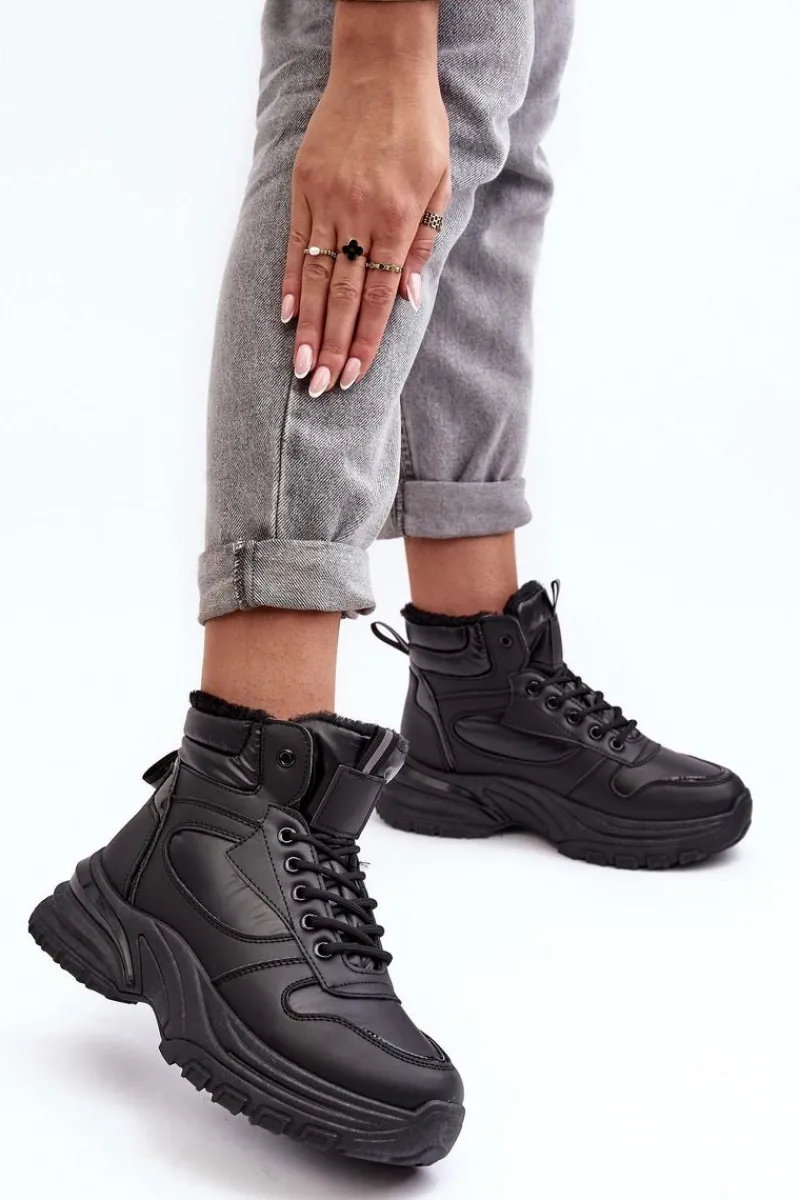 Ocieplane Buty Sportowe Damskie Sznurowane Czarne Dejana Damskie Sneakersy Damskie|Damskie Trapery