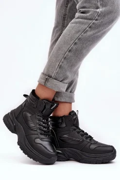 Ocieplane Buty Sportowe Damskie Sznurowane Czarne Dejana Damskie Sneakersy Damskie|Damskie Trapery