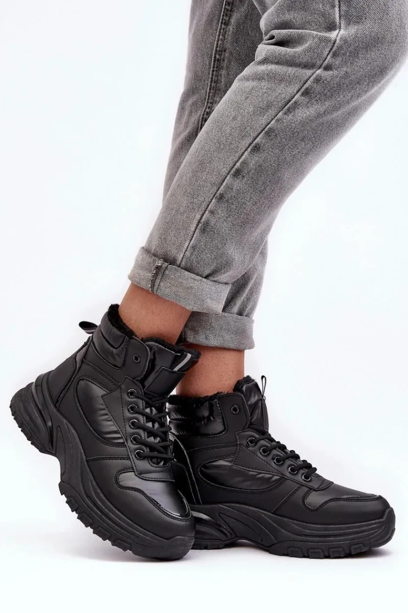 Ocieplane Buty Sportowe Damskie Sznurowane Czarne Dejana Damskie Sneakersy Damskie|Damskie Trapery