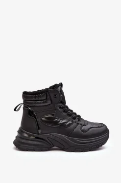 Ocieplane Buty Sportowe Damskie Sznurowane Czarne Dejana Damskie Sneakersy Damskie|Damskie Trapery