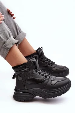 Ocieplane Buty Sportowe Damskie Sznurowane Czarne Dejana Damskie Sneakersy Damskie|Damskie Trapery