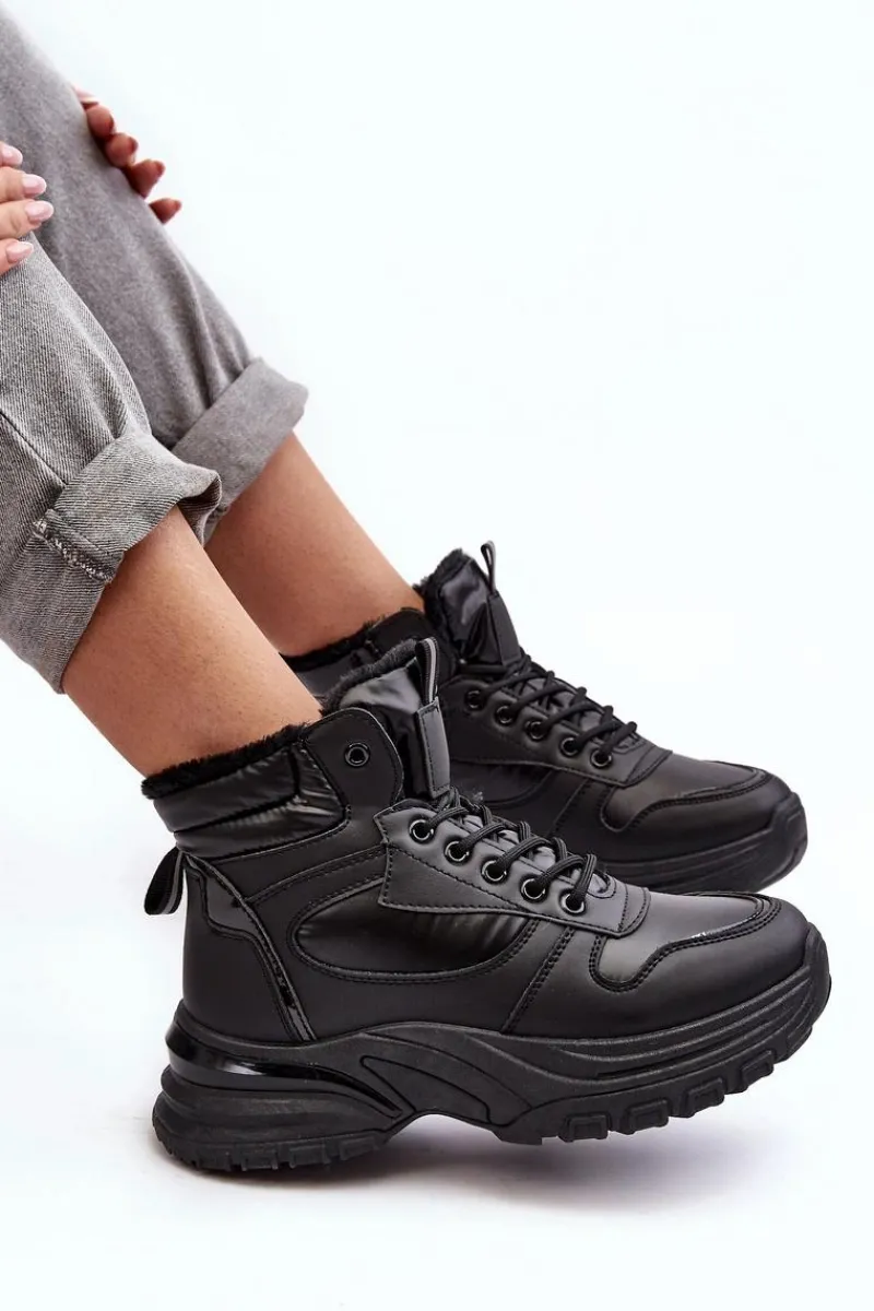 Ocieplane Buty Sportowe Damskie Sznurowane Czarne Dejana Damskie Sneakersy Damskie|Damskie Trapery