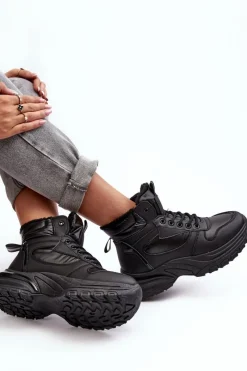 Ocieplane Buty Sportowe Damskie Sznurowane Czarne Dejana Damskie Sneakersy Damskie|Damskie Trapery