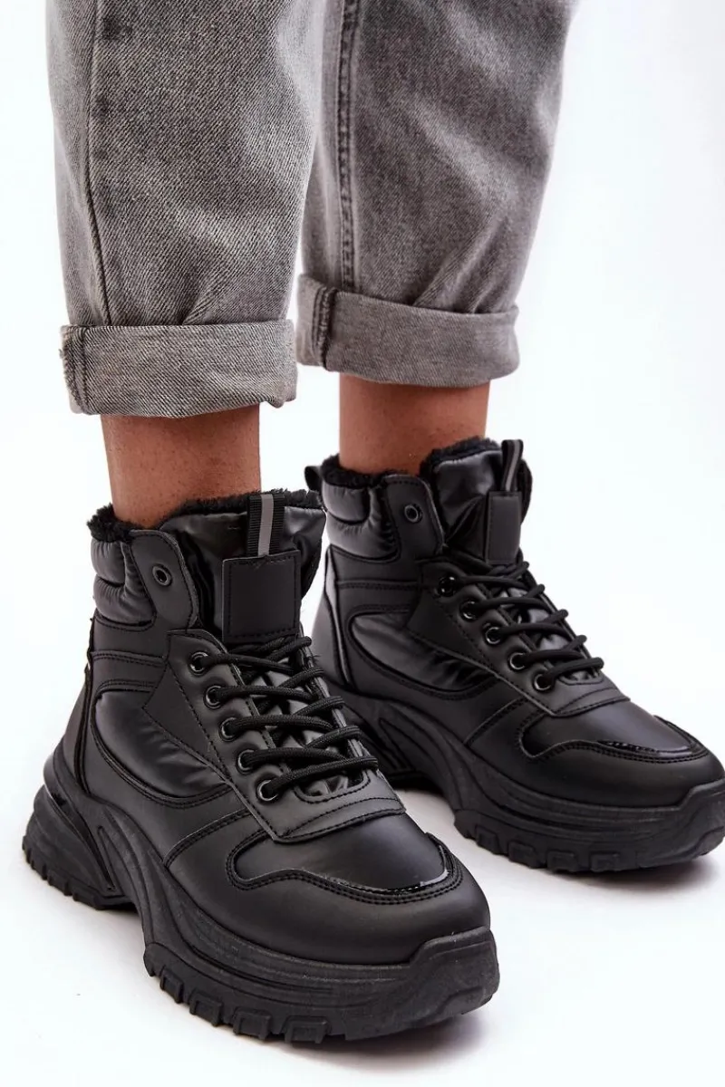 Ocieplane Buty Sportowe Damskie Sznurowane Czarne Dejana Damskie Sneakersy Damskie|Damskie Trapery