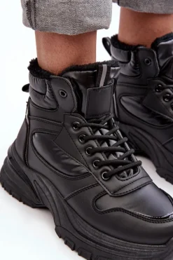 Ocieplane Buty Sportowe Damskie Sznurowane Czarne Dejana Damskie Sneakersy Damskie|Damskie Trapery