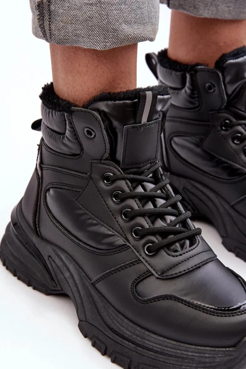 Ocieplane Buty Sportowe Damskie Sznurowane Czarne Dejana Damskie Sneakersy Damskie|Damskie Trapery