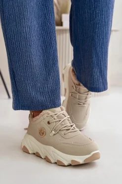 Sneakersy Damskie|Botki Sznurowane>Boto Ocieplane Buty Sportowe Damskie Sznurowane Na Platformie Beżowe Bialoa Beżowy