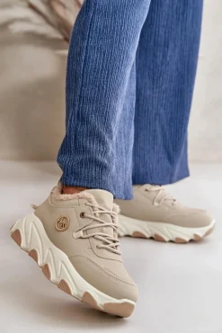 Sneakersy Damskie|Botki Sznurowane>Boto Ocieplane Buty Sportowe Damskie Sznurowane Na Platformie Beżowe Bialoa Beżowy