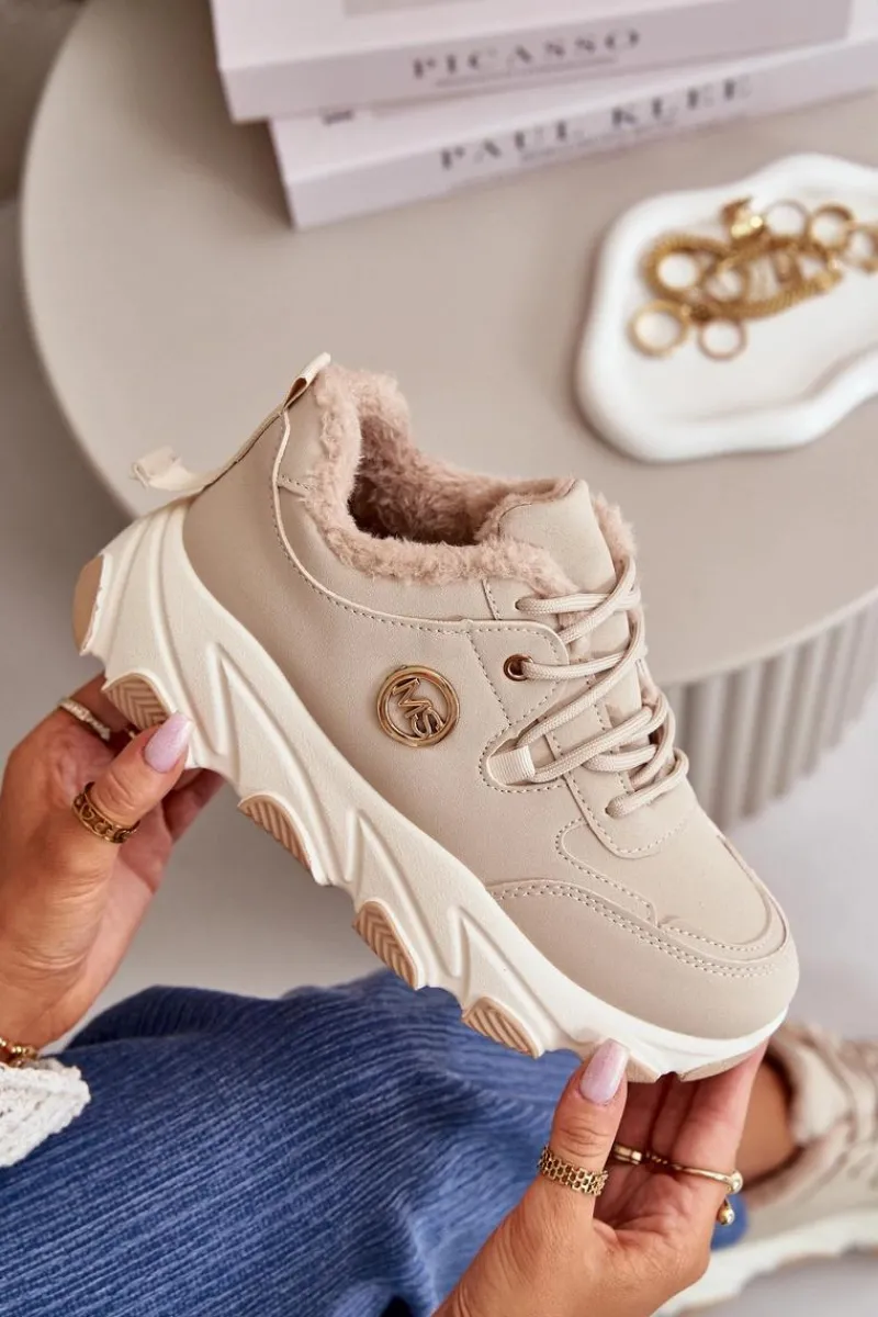 Sneakersy Damskie|Botki Sznurowane>Boto Ocieplane Buty Sportowe Damskie Sznurowane Na Platformie Beżowe Bialoa Beżowy