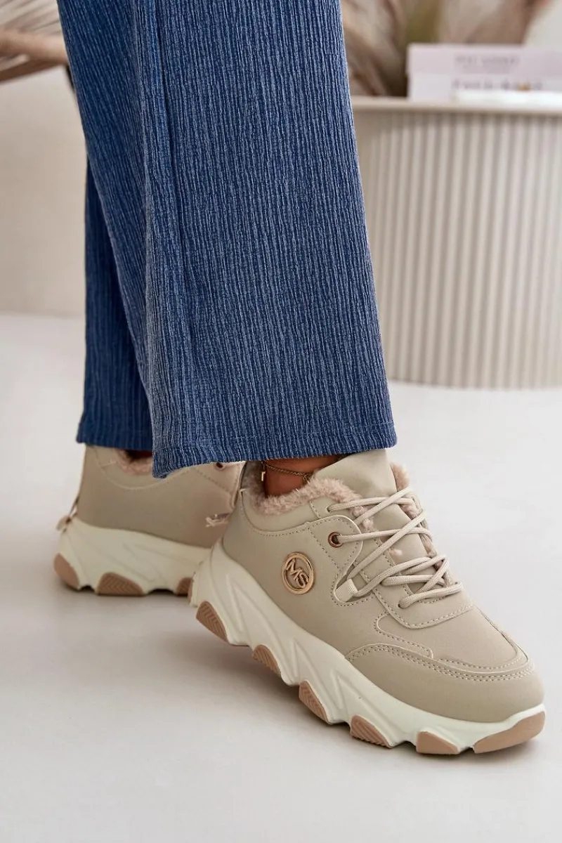 Sneakersy Damskie|Botki Sznurowane>Boto Ocieplane Buty Sportowe Damskie Sznurowane Na Platformie Beżowe Bialoa Beżowy