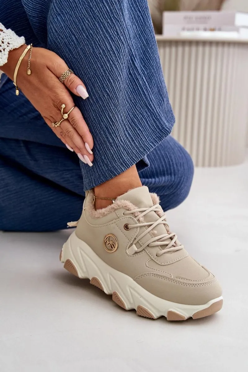 Sneakersy Damskie|Botki Sznurowane>Boto Ocieplane Buty Sportowe Damskie Sznurowane Na Platformie Beżowe Bialoa Beżowy