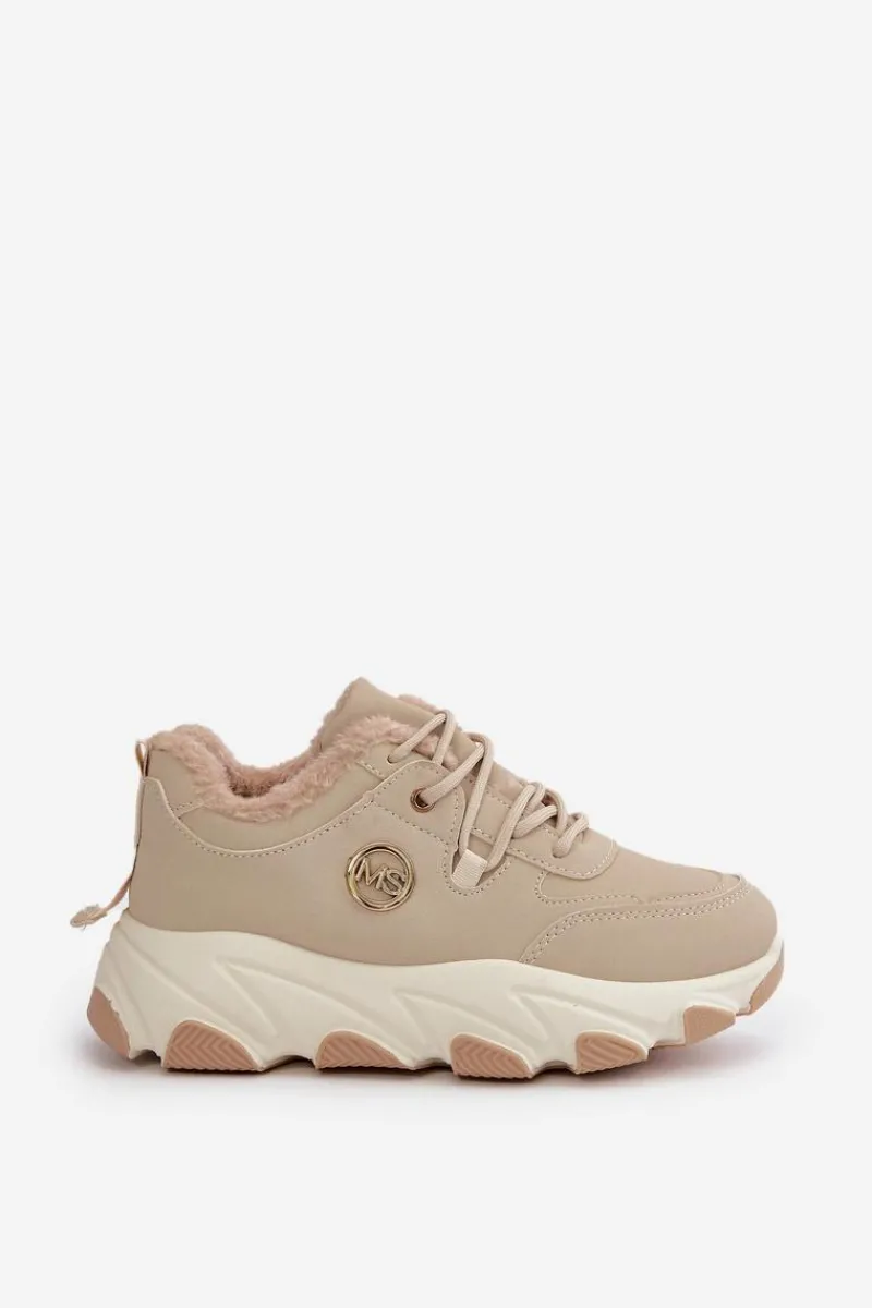 Sneakersy Damskie|Botki Sznurowane>Boto Ocieplane Buty Sportowe Damskie Sznurowane Na Platformie Beżowe Bialoa Beżowy