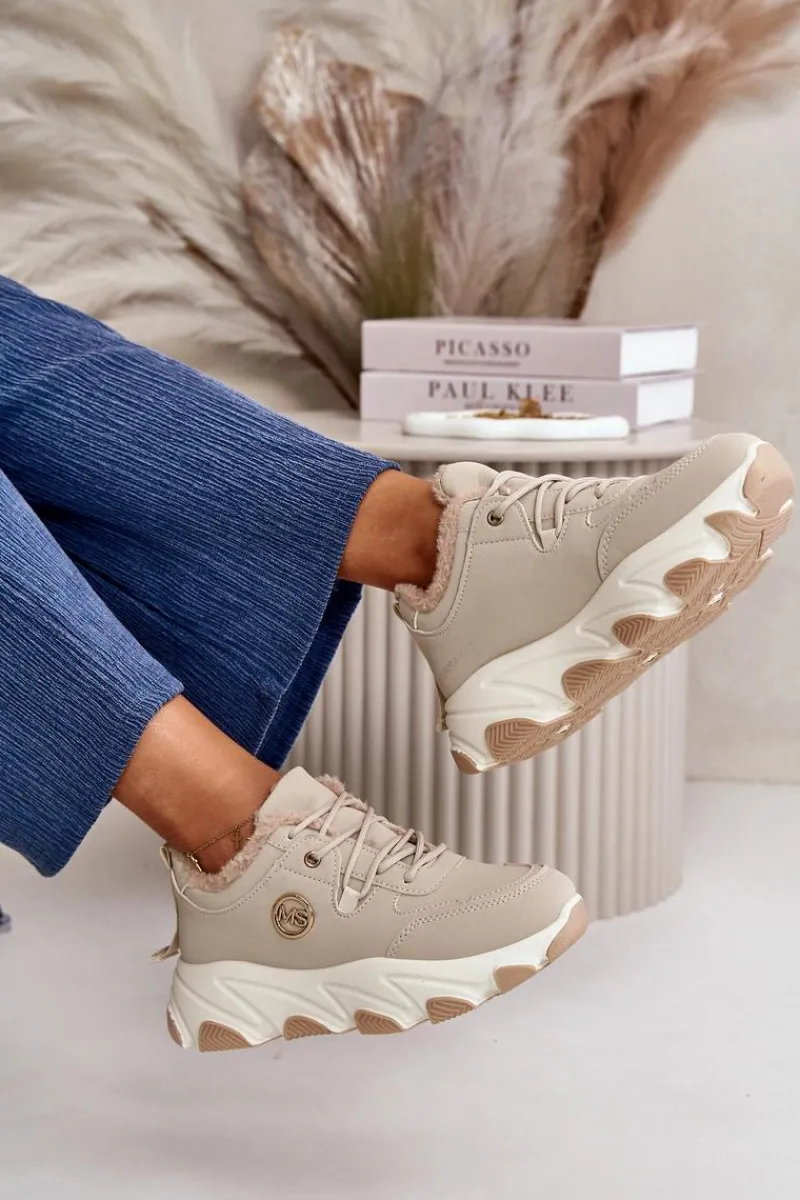 Sneakersy Damskie|Botki Sznurowane>Boto Ocieplane Buty Sportowe Damskie Sznurowane Na Platformie Beżowe Bialoa Beżowy