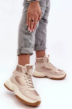 Discount Evento Ocieplane Buty Sportowe Damskie Sznurowane Beżowe Dejana