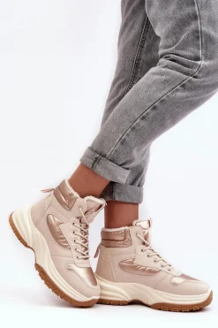 Discount Evento Ocieplane Buty Sportowe Damskie Sznurowane Beżowe Dejana