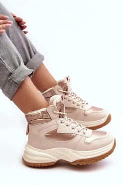 Discount Evento Ocieplane Buty Sportowe Damskie Sznurowane Beżowe Dejana