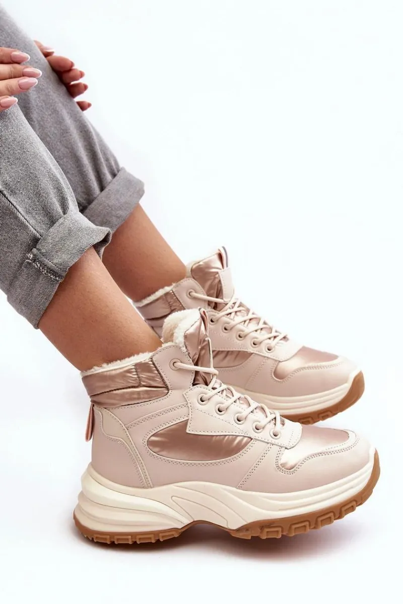 Discount Evento Ocieplane Buty Sportowe Damskie Sznurowane Beżowe Dejana