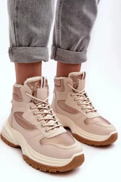 Discount Evento Ocieplane Buty Sportowe Damskie Sznurowane Beżowe Dejana