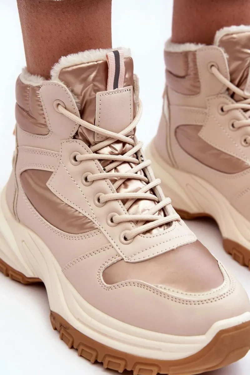 Discount Evento Ocieplane Buty Sportowe Damskie Sznurowane Beżowe Dejana