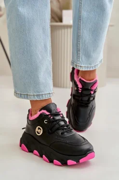 New Ocieplane Buty Sportowe Damskie Sznurowane Na Platformie Czarne Bialoa Damskie Sneakersy Damskie|Botki Sznurowane