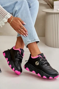 New Ocieplane Buty Sportowe Damskie Sznurowane Na Platformie Czarne Bialoa Damskie Sneakersy Damskie|Botki Sznurowane