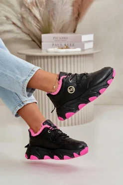 New Ocieplane Buty Sportowe Damskie Sznurowane Na Platformie Czarne Bialoa Damskie Sneakersy Damskie|Botki Sznurowane
