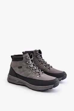 Best Ocieplane Buty Trekkingowe Męskie LCJ-24-03-3033M Szare Męskie Obuwie Trekkingowe Męskie|Botki Męskie