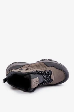 Outlet Evento Ocieplane Buty Trekkingowe Męskie Sznurowane Szare Zerista