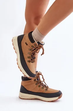 Hot Ocieplane Buty Trekkingowe Męskie LCJ-24-03-3035M Brązowe Męskie Obuwie Trekkingowe Męskie|Botki Męskie