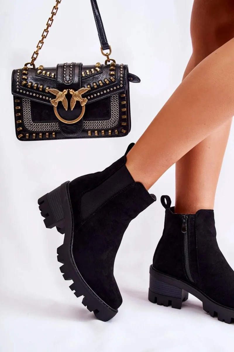 Botki Na Słupku|Czarne Botki>Boto Ocieplane Damskie Botki Na Suwak Czarne Lenaris