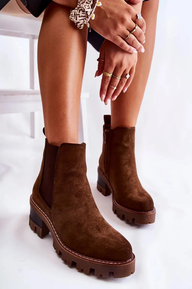 Botki Na Słupku|Czarne Botki>Boto Ocieplane Damskie Botki Na Suwak Brązowe Lenaris